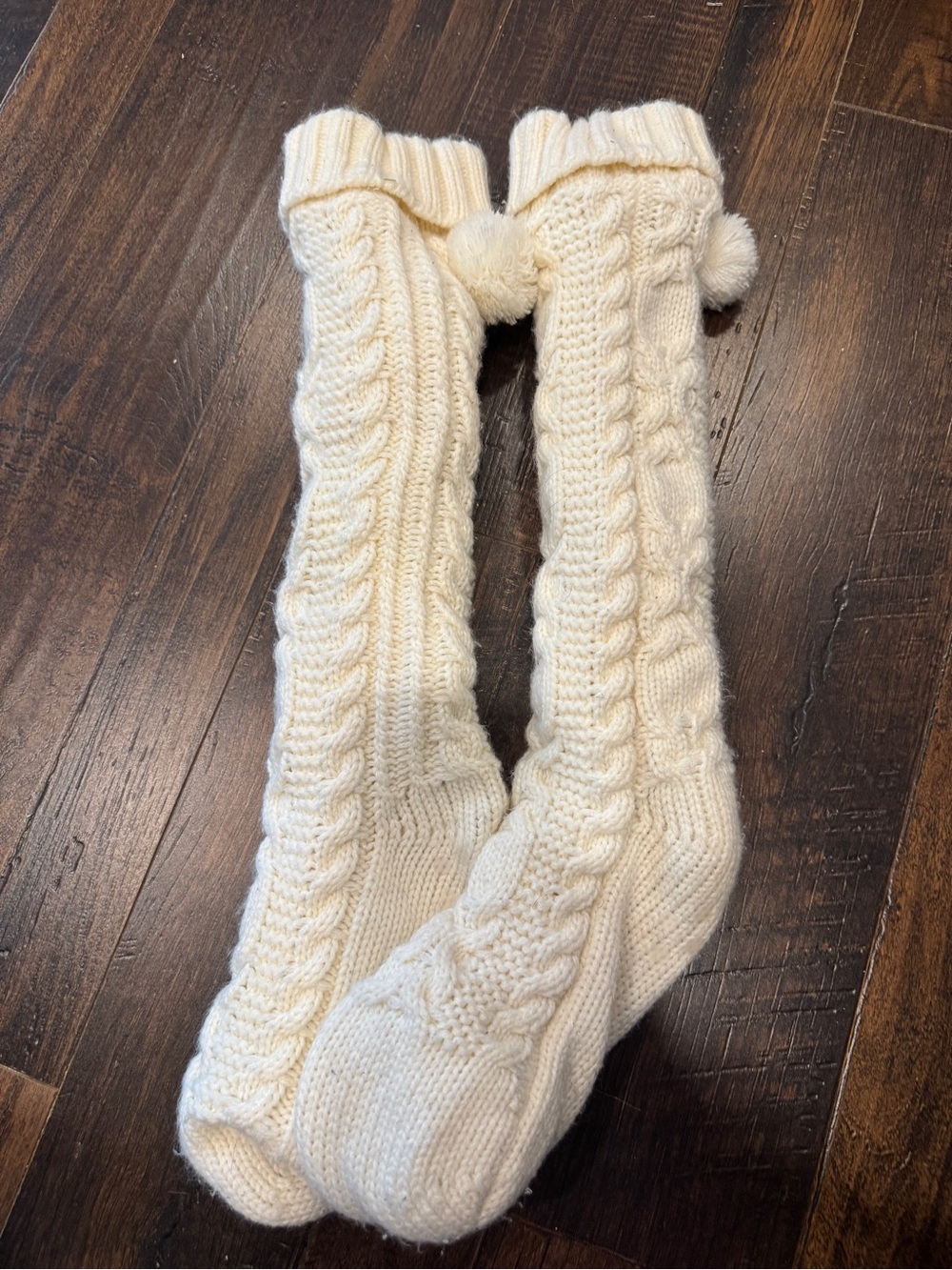 Cozy Cable-Knit Cream Knee-High Sweater Reading Socks